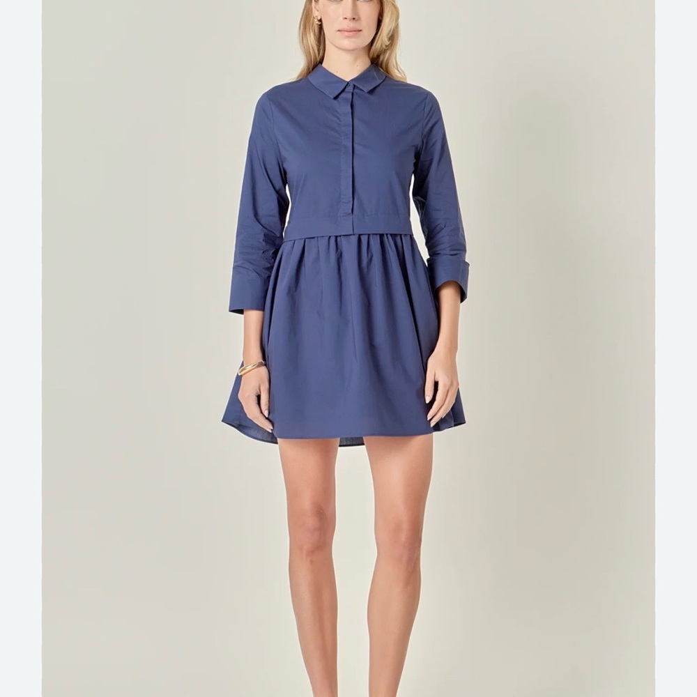 English Factory Navy Blue Mini Shirt Dress